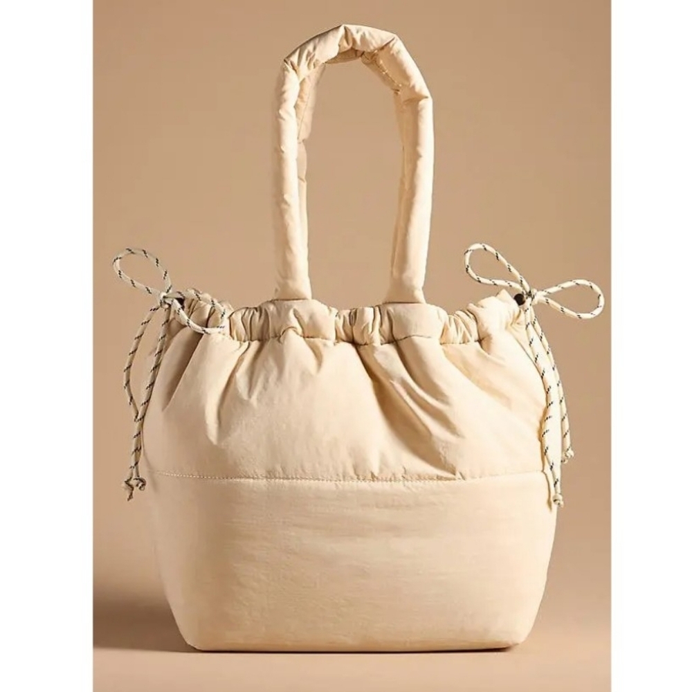 Anthropologie Nylon On The Go Tote Packable Travel Bag - Puffer Creme Beige NWOT